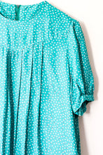 Load image into Gallery viewer, 1980s Teal Mini Floral Day Dress / Medium - Large