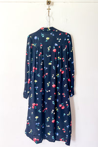 1940s Black Floral Shirt Dress / Medium - Large