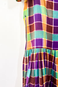 1940s-50s STUNNING Plaid Cotton Maxi Dress / Small - Medium