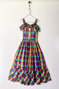 1940s-50s STUNNING Plaid Cotton Maxi Dress / Small - Medium