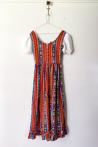 1970s Printed Folk Style Maxi Dress / Small