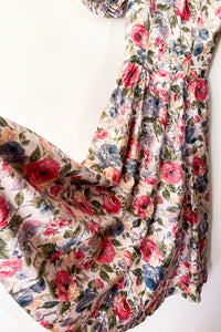 1980s Floral Fit and Flare Tea Dress / XSmall