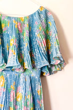 Load image into Gallery viewer, 1970s Blue Floral Pleated Flutter Dress / XSmall - Small