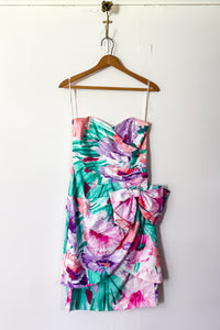 1980s Bright Floral Strapless Pencil Dress / XSmall - Small