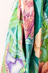 1980s Green Bird Print Fit & Flare Dress / Small