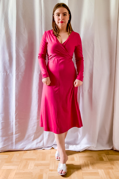 1980s Raspberry Pink Knit Wrap Dress / Small - Medium