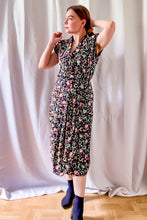 Load image into Gallery viewer, 1980s Black Graffiti Print Wrap Pencil Dress / Small