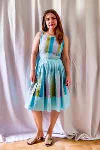 1950s Teal Cotton Fit and Flare Dress / XSmall - Small
