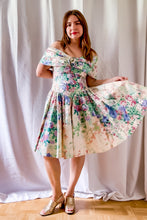 Load image into Gallery viewer, 1980s Light Yellow Floral Off the Shoulder Dress / XSmall