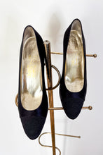 Load image into Gallery viewer, 1980s Ferragamo Black Fabric Cap Toe Shoes / 7.5