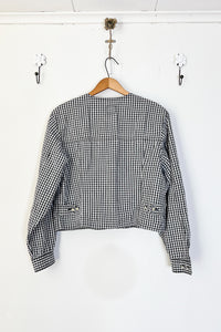 1980s-90s Black Gingham Crop Jacket / Large