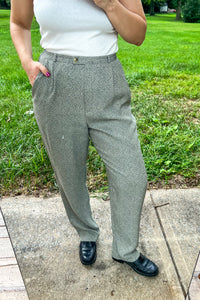 1990s Light Grey Patterned Trousers / Medium