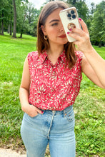 Load image into Gallery viewer, 1990s Coral Leaf Print Sleeveless Blouse / Medium - Large