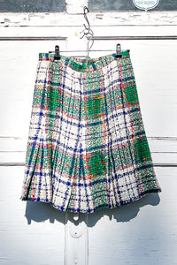 1980s Bill Blass Tweed Pleated Skirt / Medium
