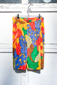 1980s Sequin Art Print Pencil Skirt / Medium