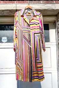 1990s Silk Striped Shirt Dress / Small - Medium