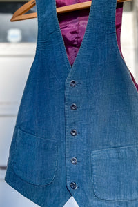 1970s Blue Corduroy Tailored Vest / Medium - Large