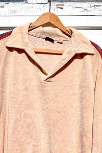1970s Camel Velour Polo Sweater / Medium - XLarge