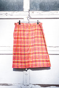 1960s Orange Plaid Tweed Pencil Skirt / Small