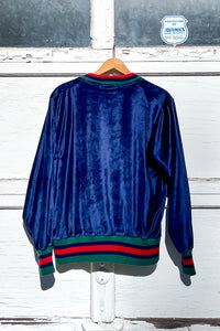1970s Navy Velour Pullover Sweater / Medium - Large