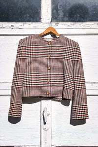 1980s Navy & Burgundy Tweed Crop Jacket / Small