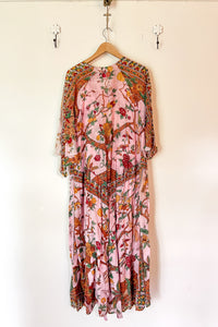Vintage Pink Floral Cotton Maxi Dress / Small - XLarge