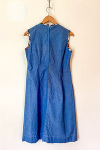 1960s Chambray Pleated Shift Dress /  Medium