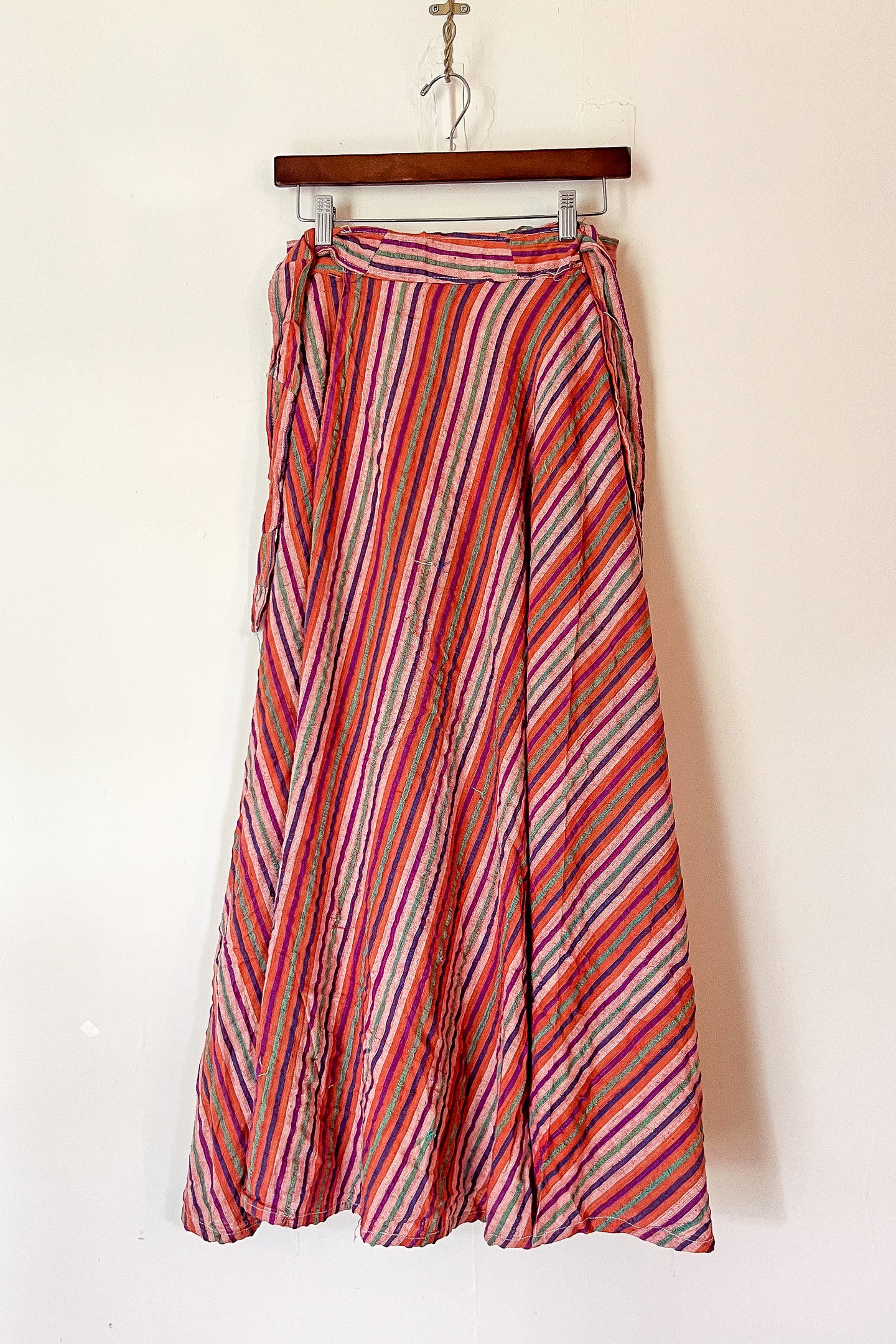 Vintage Indian Cotton Coral Striped Wrap Skirt / XSmall - Small