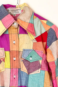 1970s Indian Cotton Bright Patchwork Shirt / XSmall