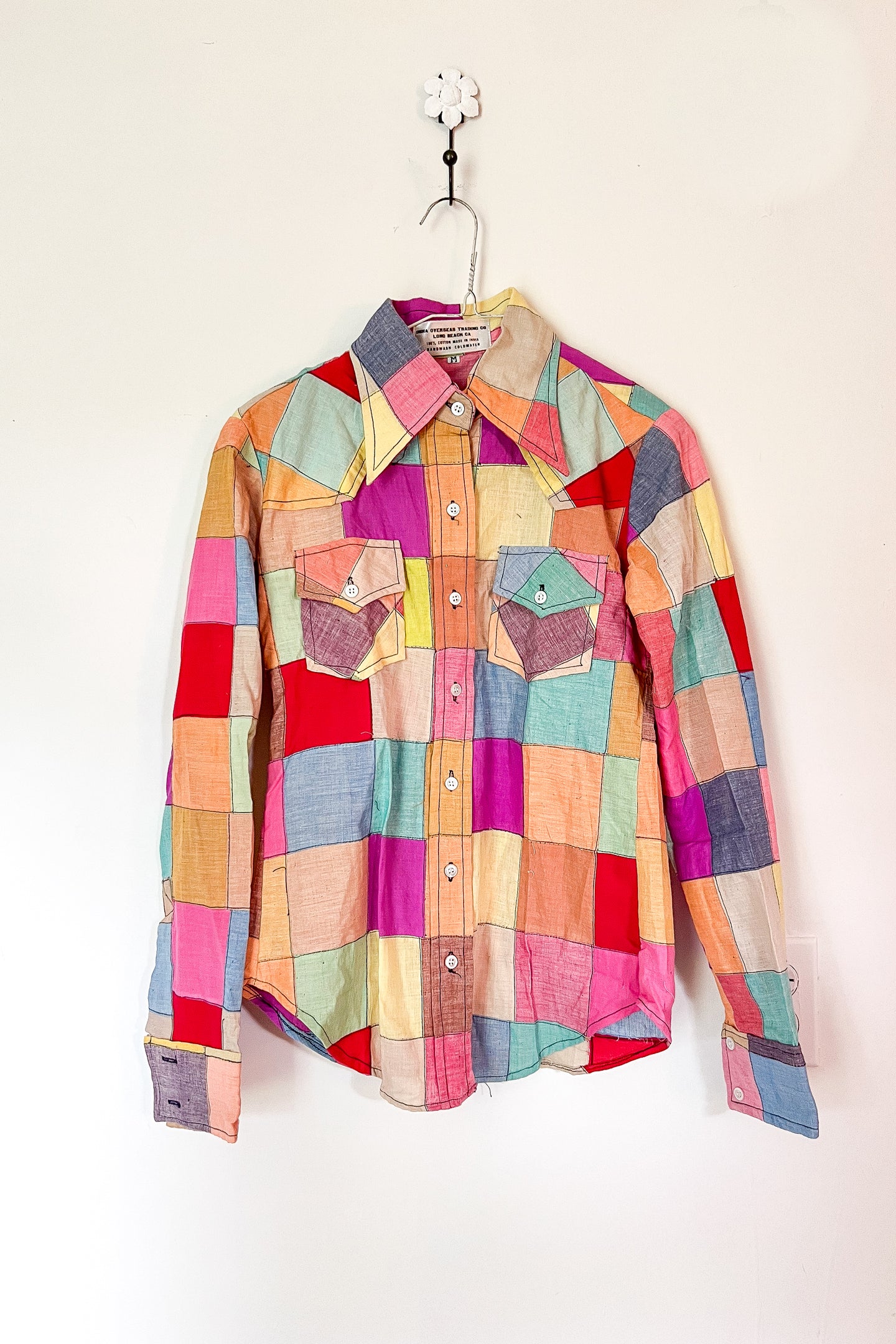 1970s Indian Cotton Bright Patchwork Shirt / XSmall