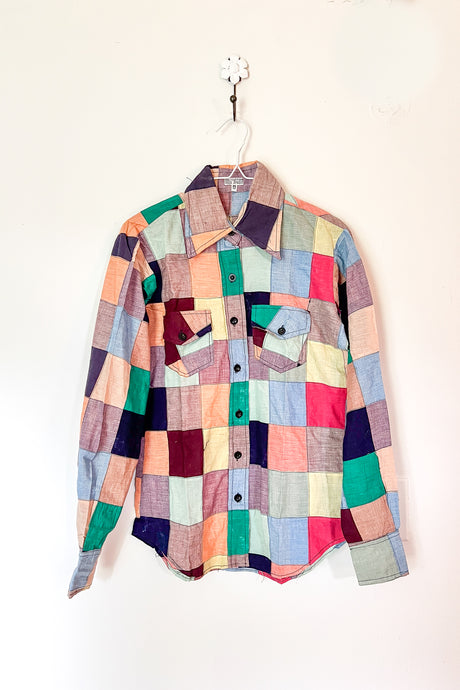1970s Indian Cotton Autumn Patchwork Shirt / XSmall