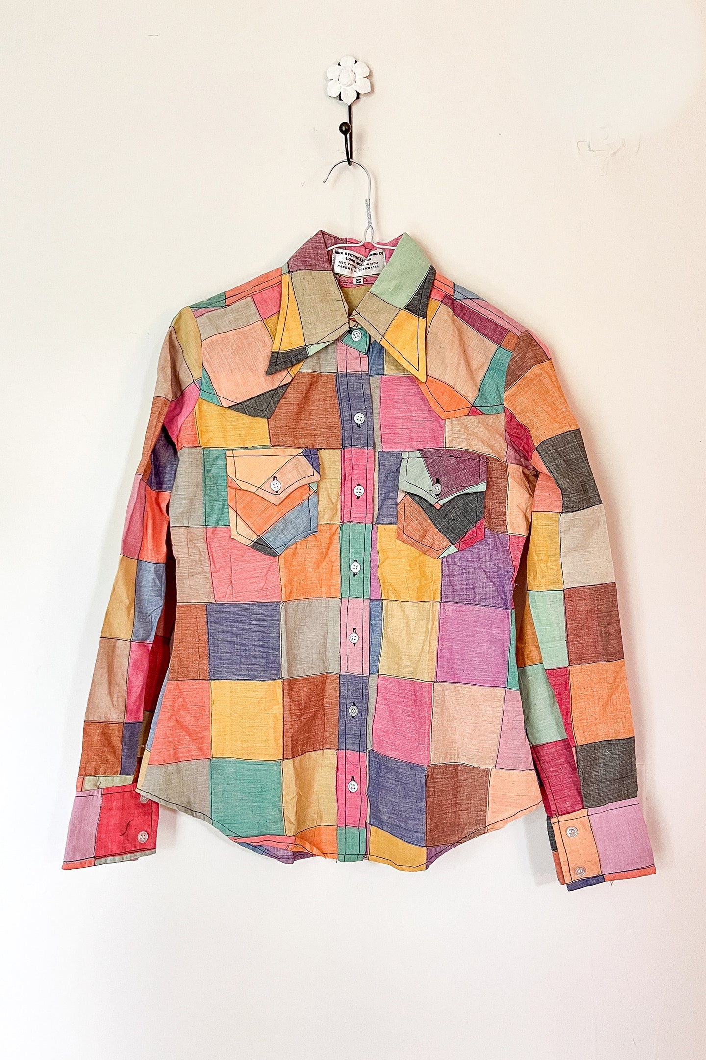 1970s Indian Cotton Pastel Patchwork Shirt / XSmall