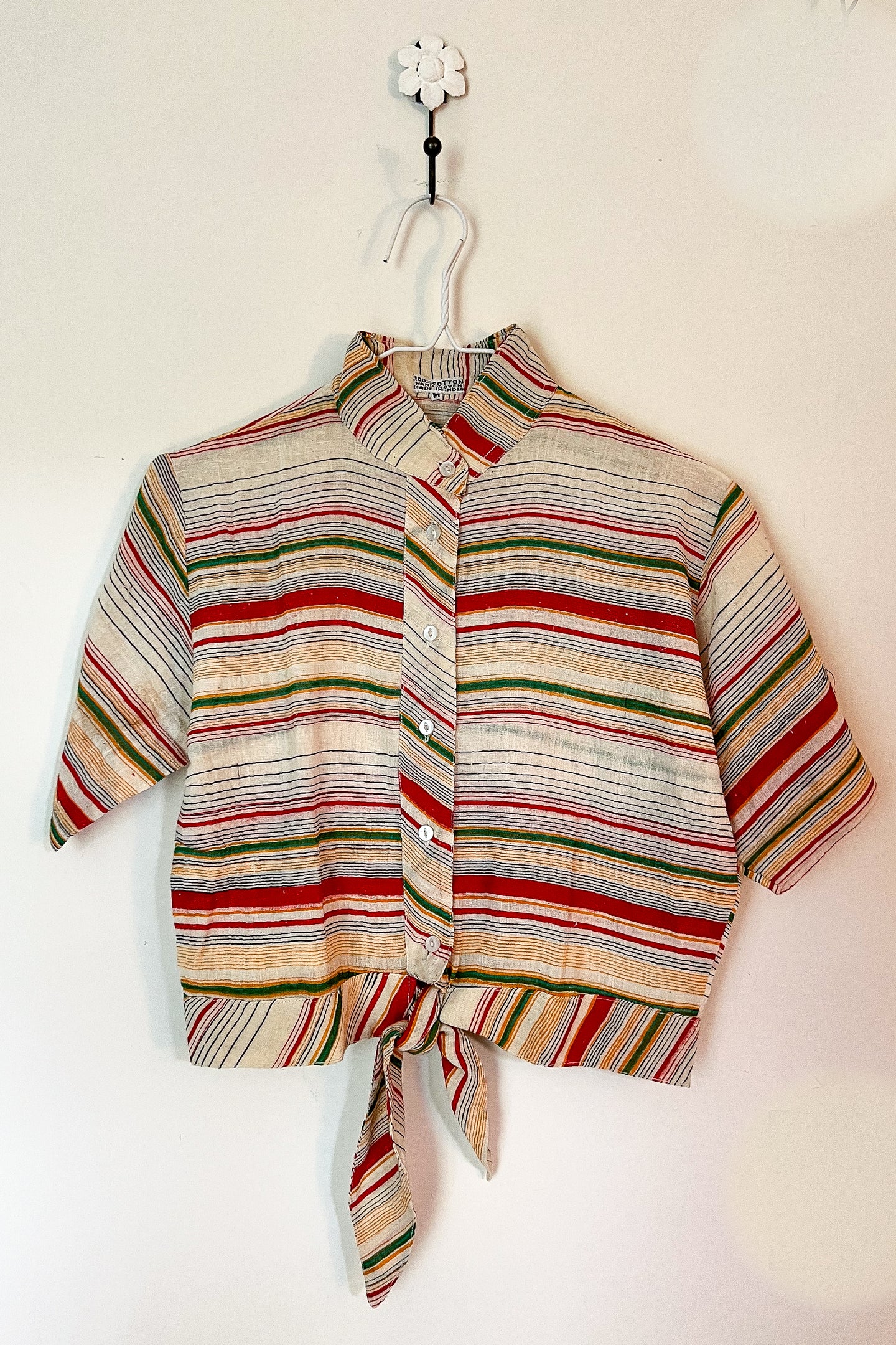 Vintage Indian Cotton Red Stripe Shirt / Medium