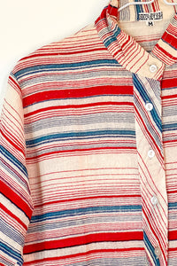 Vintage Indian Cotton Blue Stripe Shirt / Medium
