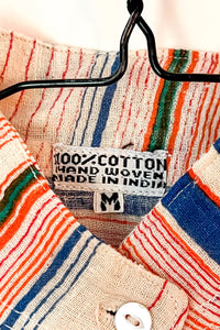 Vintage Indian Cotton Orange Stripe Shirt / Medium