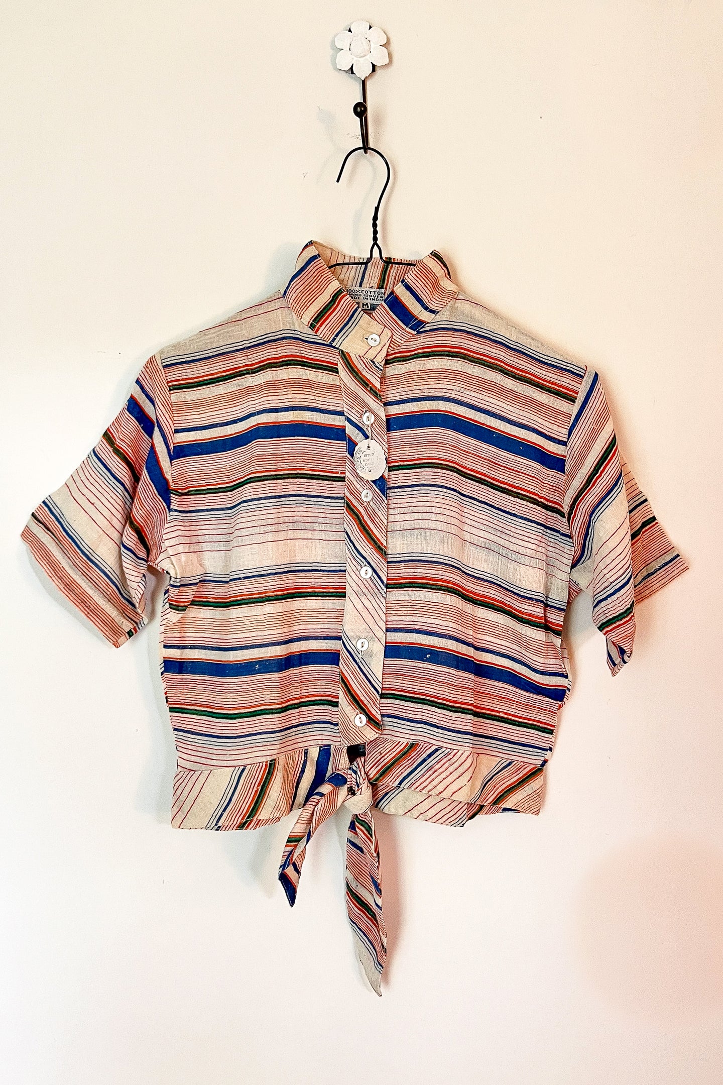 Vintage Indian Cotton Orange Stripe Shirt / Medium