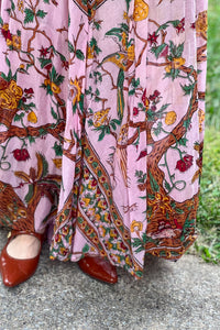 Vintage Pink Floral Cotton Maxi Dress / Small - XLarge