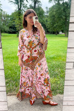 Load image into Gallery viewer, Vintage Pink Floral Cotton Maxi Dress / Small - XLarge