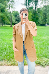 Vintage Beige Pinstripe Blazer / Large