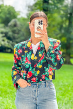 Load image into Gallery viewer, 1990s Black Floral Cropped Blazer / Medium