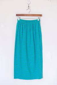 1980s-90s Blue & Green Striped Knit Pencil Skirt / XSmall - Small