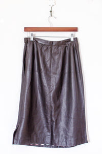 Vintage Dark Brown Leather Pencil Skirt / XSmall - Small
