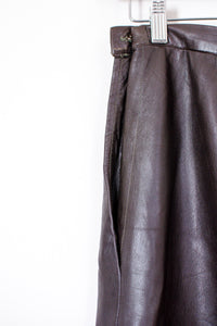 Vintage Dark Brown Leather Pencil Skirt / XSmall - Small