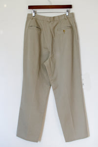 1990s Beige Cotton Pleated Trousers / Medium