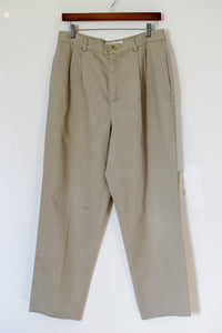 1990s Beige Cotton Pleated Trousers / Medium