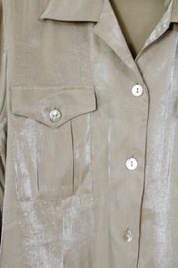 1990s Taupe Iridescent Button Up Top / Medium - Large