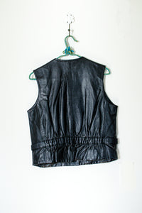 1980s-90s Black Leather Vest / Small