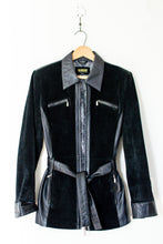 Load image into Gallery viewer, 1990s Black Leather &amp; Suede Belted Jacket / Small