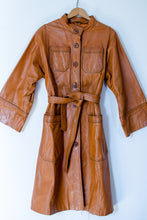 Load image into Gallery viewer, 1970s Cognac Leather Trench Coat / Medium