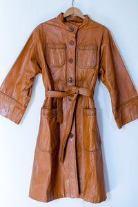 1970s Cognac Leather Trench Coat / Medium
